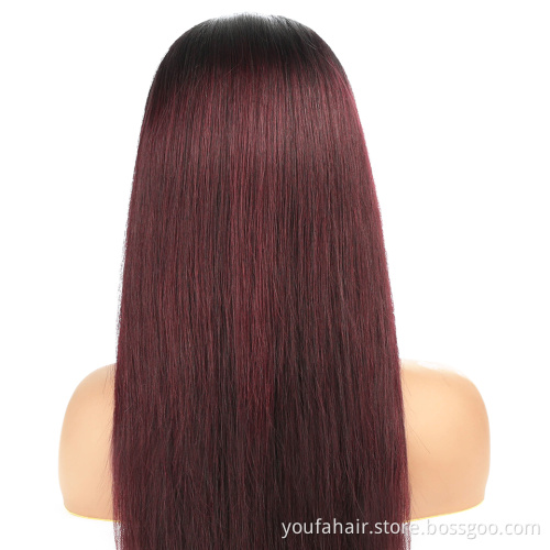 100% Virgin Brazilian Human Hair Lace Front Wigs Cheap Wholesale Ombre 1B 99J Human Hair Wig for Black Women HD Lace Frontal Wig